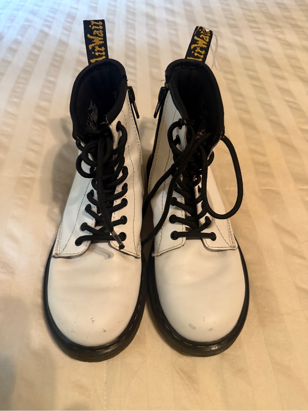 Dr. Martens White and Black Kids Lace-Up Combat Boots